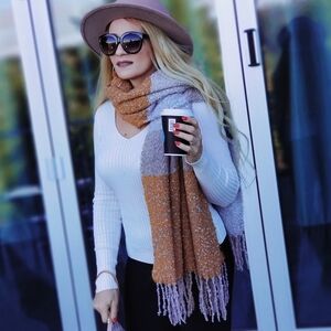 Womens Soft comfy Oversized Oblong multicolor Scarf with fringe gift fall winter